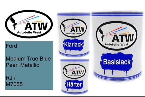 Ford, Medium True Blue Pearl Metallic, RJ / M7055: 1L Lackdose + 1L Klarlack + 500ml Härter - Set, von ATW Autoteile West.